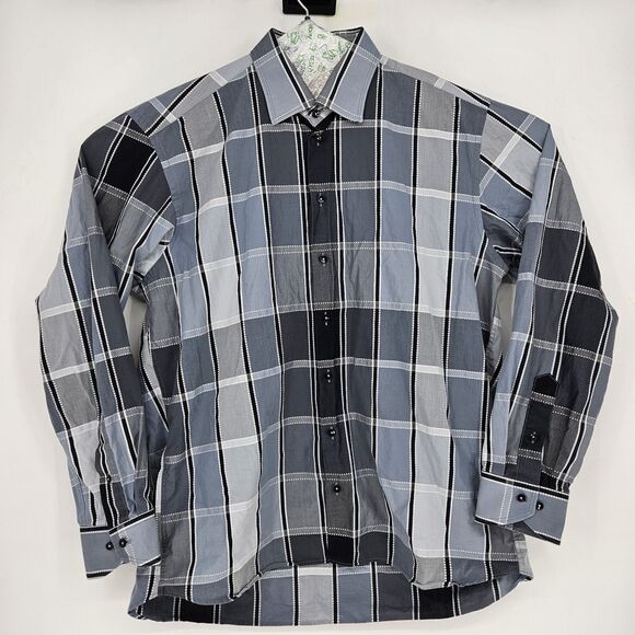 Bullock & Jones Shirt Mens Extra Large Black Gray Check Button Up Long Sleeve XL - Picture 1 of 11